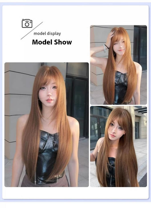 Peluca Larga Castaño Cálido Cabello Liso Efecto Rejuvenecedor - Image 12
