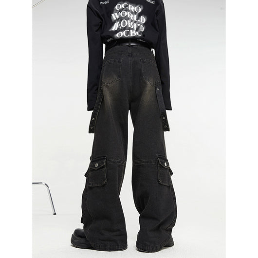 Pantalones Vaqueros Vintage de Pierna Ancha con Múltiples Bolsillos para Hombre - Image 3