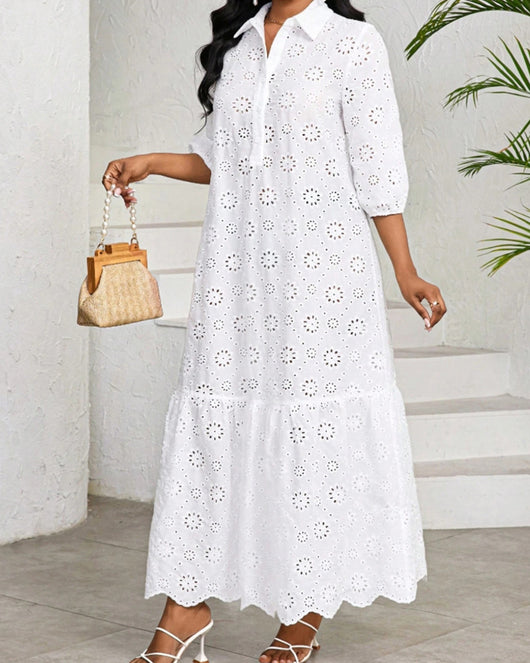 Vestido Camisero de Encaje Calado para Mujer - Image 10