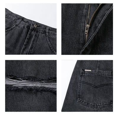 Pantalones Vaqueros Rectos Anchos Rotos con Flecos - Image 4