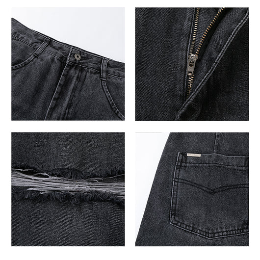 Pantalones Vaqueros Rectos Anchos Rotos con Flecos - Image 4