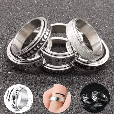 Anillo Giratorio de Acero Inoxidable con Luna y Estrellas para Aliviar Ansiedad