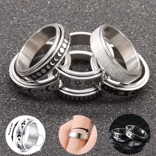 Anillo Giratorio de Acero Inoxidable con Luna y Estrellas para Aliviar Ansiedad