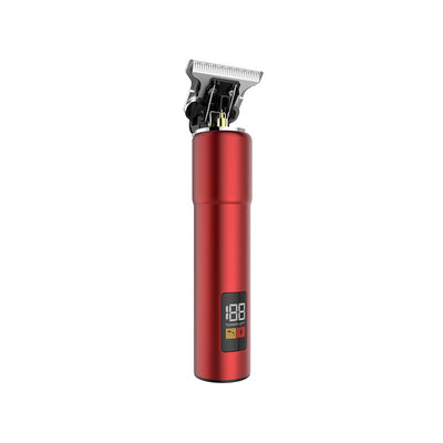 Red portable electric hair clipper with a digital display showing '188' and 'POWER LEFT', featuring a precision steel blade. - Image 7