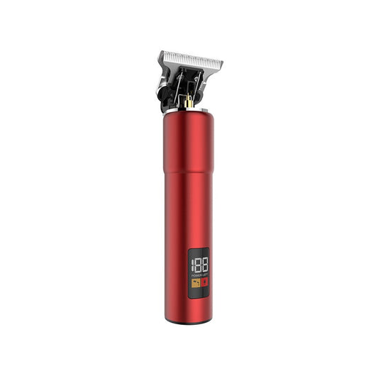 Red portable electric hair clipper with a digital display showing '188' and 'POWER LEFT', featuring a precision steel blade. - Image 7
