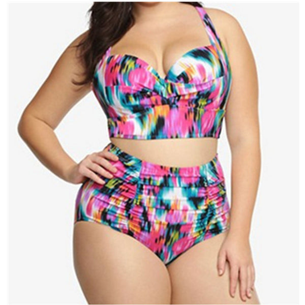 Bikini Estampado Push Up Cintura Alta Talla Grande Multicolor para Mujer