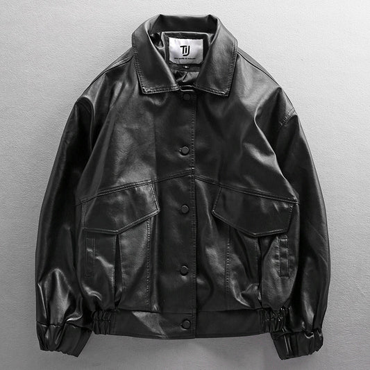 Chaqueta de Cuero PU para Motociclista Joven - Estilo Piloto Clásico