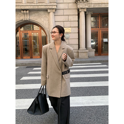 Blazer de Lana Estilo Americano con Hombreras Acolchadas para Mujer - Image 3