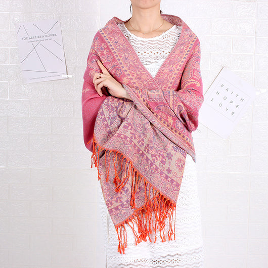 Bufanda Larga Étnica con Patrón de Anacardo - Chal Jacquard para Mujer - Image 11