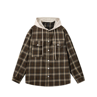 Camisa de Trabajo Cuadros Retro Americana con Capucha para Hombre - Image 13
