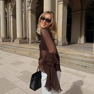 Blusa Semitransparente Suelta Marrón para Mujer - Image 9