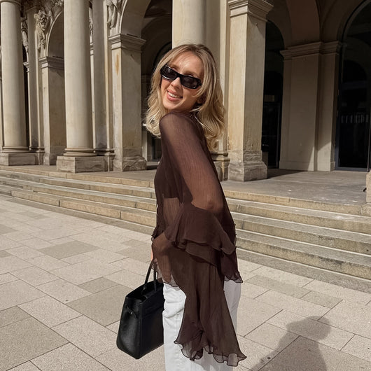 Blusa Semitransparente Suelta Marrón para Mujer - Image 9