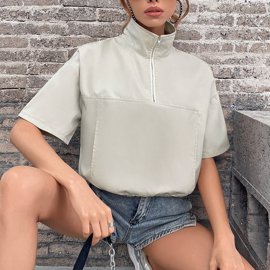 Blusa Suelta de Verano con Solapa - Top Corto Transpirable para Mujer