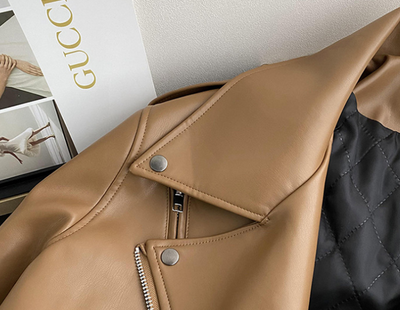 Chaqueta de Cuero Marrón para Motociclista Mujer - Image 12