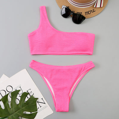 Bikini Asimétrico de Un Hombro con Diseño Ondulado - Image 20