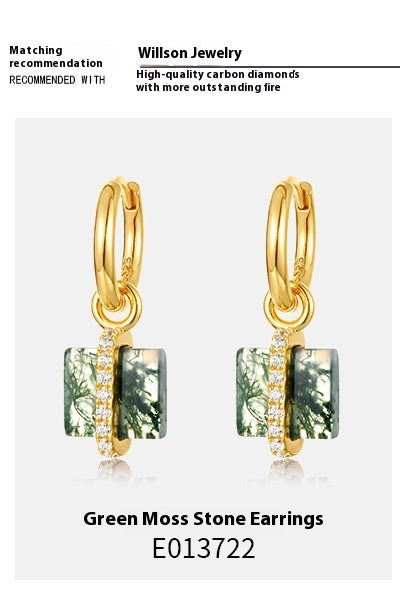 Aretes de Plata S925 con Ágata Musgo Natural - Diseño Cuadrado Minimalista - Image 9