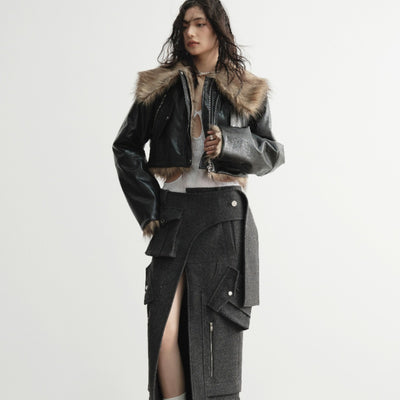 Chaqueta Corta de Cuero Reversible con Pelaje Salvaje - Image 10