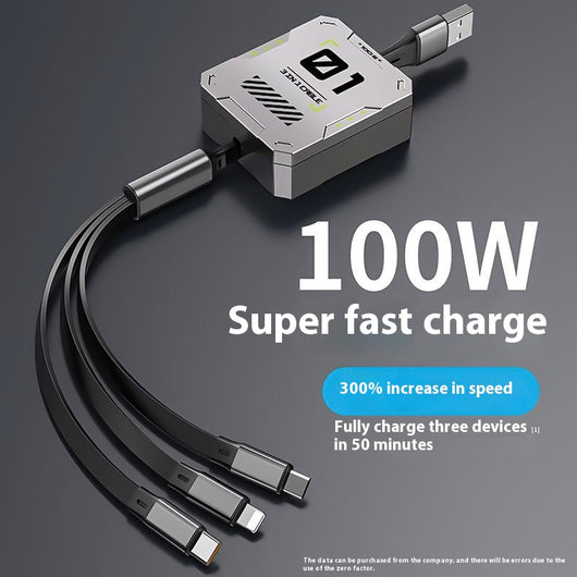 Cable de Carga Rápida 3 en 1 - 100W con Conector Telescópico - Image 6