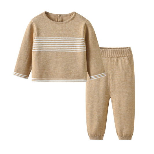 Conjunto Infantil Otoño Invierno: Suéter Rayado y Pantalón de Lana