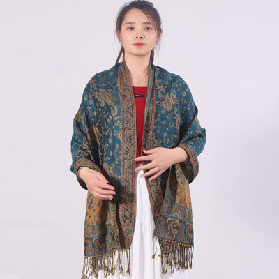 Bufanda Jacquard de Cachemira Clásica Multiusos con Flecos de Anacardo - Image 14