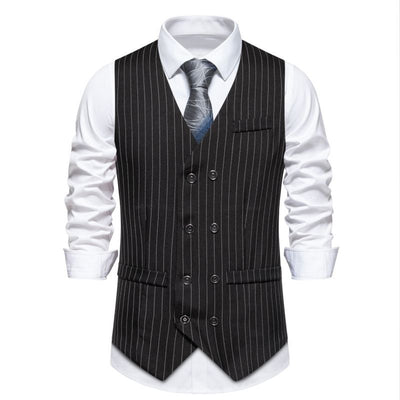 Chaleco Ejecutivo de Rayas Verticales Cruzado para Hombre - Image 8