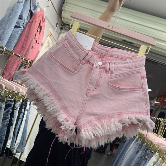 Shorts Denim Deshilachados Cintura Alta Pierna Ancha para Mujer Verano