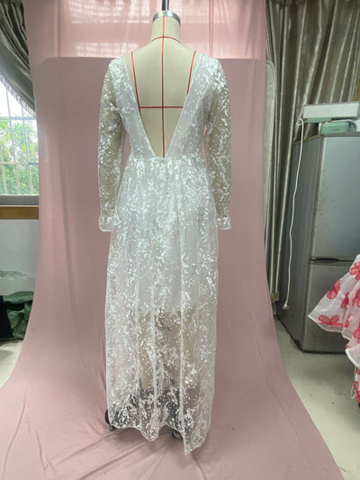 Vestido de Novia Elegante con Mangas de Encaje para Cena y Eventos - Image 15