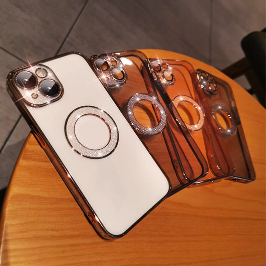Funda Telefónica con Diamantes Electrochapados y Protector de Lente