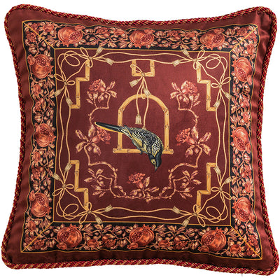 Funda de Almohada Navideña con Diseño Floral y Pájaros Europeo-Americano - Image 3