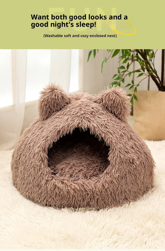 Cama Cálida Semiencerrada para Gatos con Peluche Suave - Image 23