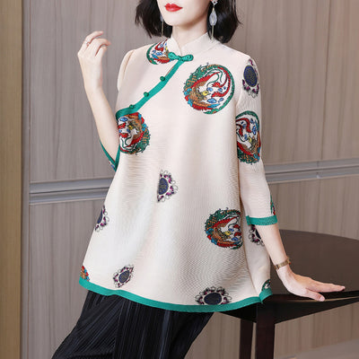Blusa Cheongsam Retro Estampada Talla Grande para Mujer - Image 7