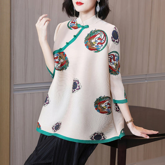 Blusa Cheongsam Retro Estampada Talla Grande para Mujer - Image 7