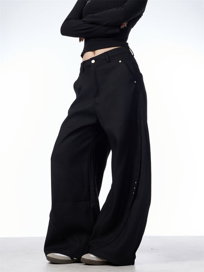 Pantalones Anchos de Tiro Alto con Costura Decorativa para Mujer - Image 4