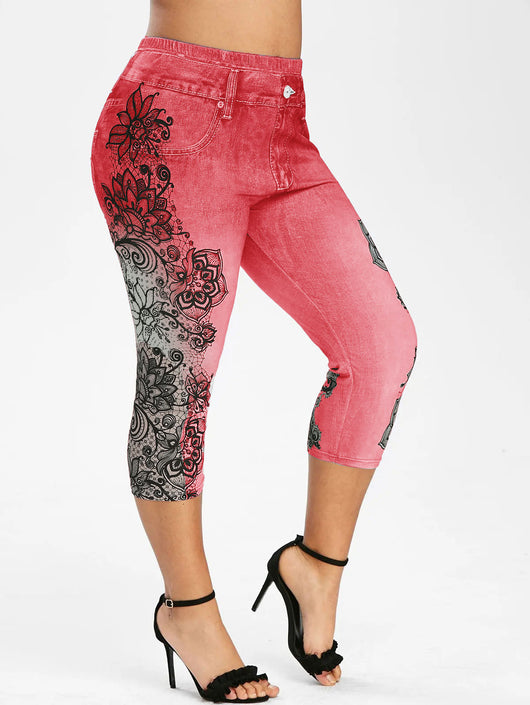 Pantalones Capri Skinny Estampados de Tela Vaquera Sintética Cintura Media - Image 13