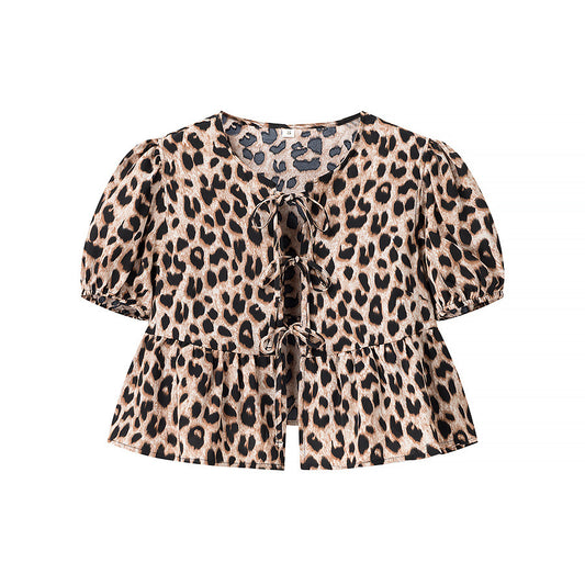 Cardigan Leopardo con Mangas Abullonadas Sexy