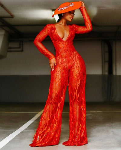 Jumpsuit Rojo con Lentejuelas y Escote Halter - Estilo Europeo - Image 11