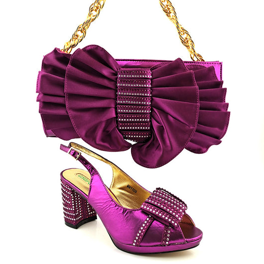 Conjunto Elegante: Tacones Altos de Boca de Pez PU con Bolso Clutch de Moño - Image 2
