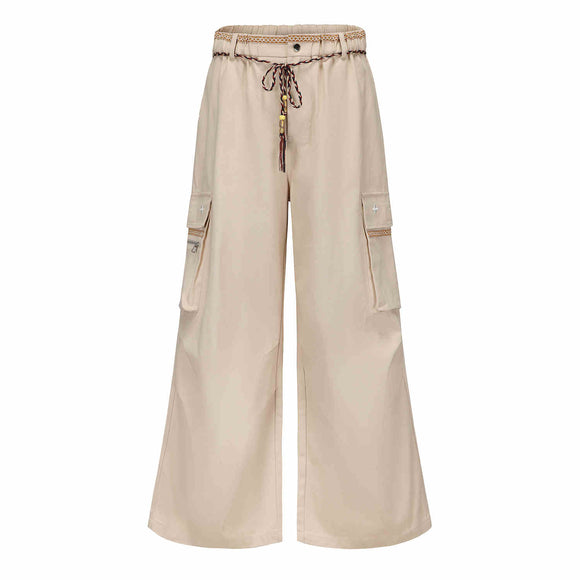 Calça de Trabalho Cintura com Laço Perna Reta Larga
