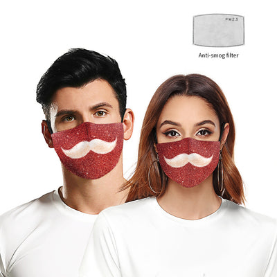 Green Christmas dustproof face mask with a festive pattern of red and gold ornaments, candy canes, gingerbread, and "Merry Christmas!" text. - Image 23