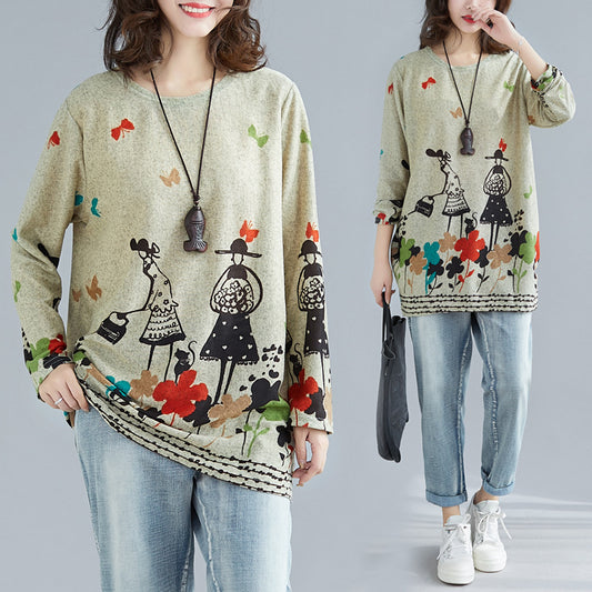 Blusa Casual Estampada Talla Grande para Mujer - Cuello Redondo