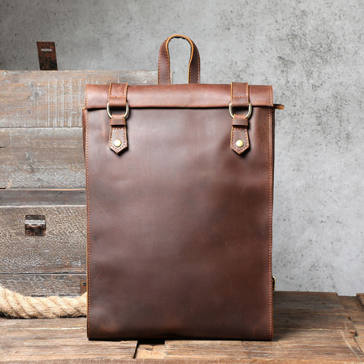 Mochila Escolar de Cuero Genuino Estilo Retro para Hombre - Image 5
