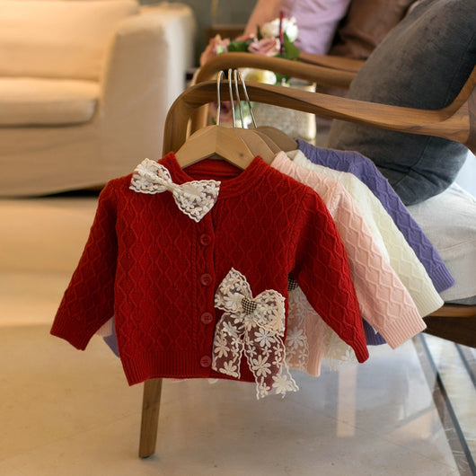 Cardigan Infantil con Moño de Encaje