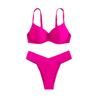 Bikini Dividido de Color Sólido Estilo Europeo Americano - Image 3