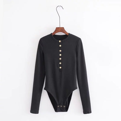 Bodysuit Ajustado de Punto con Botones y Mangas Largas - Image 6