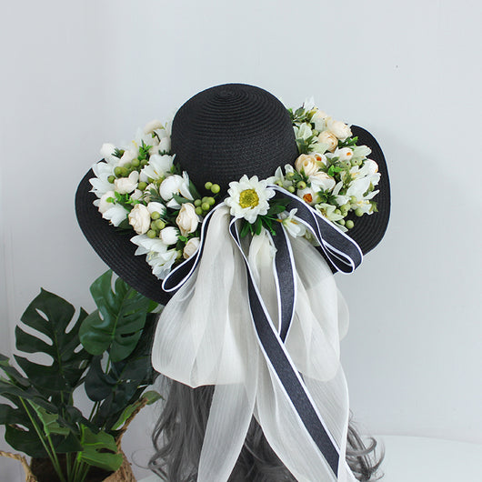 Sombrero de Paja Artesanal con Ala Ancha y Flores para Mujer - Image 28