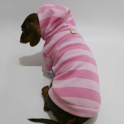 Suéter Hoodie para Mascotas Otoño-Invierno Terciopelo Suave Rayas Rosa - Image 3