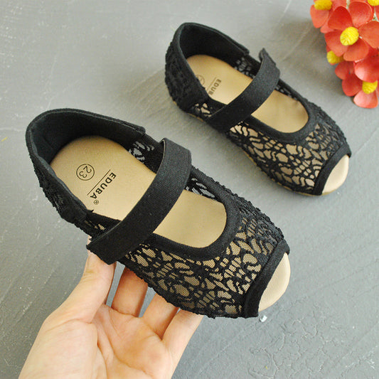 Zapatos de Red Calada para Niñas Estilo Coreano con Velcro - Diseño Tipo Boca de Pez