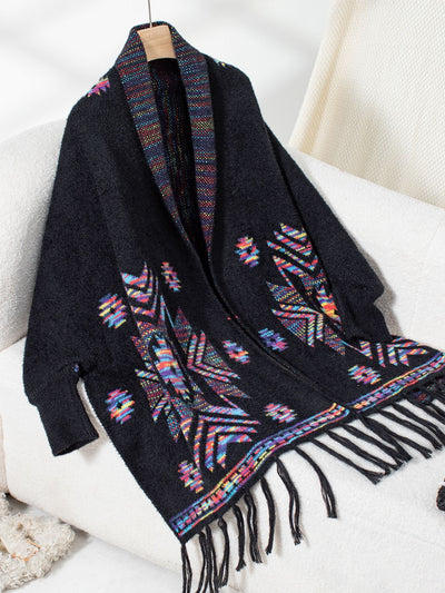 Rebozo Étnico Geométrico Pop con Borlas Artesanales - Image 25