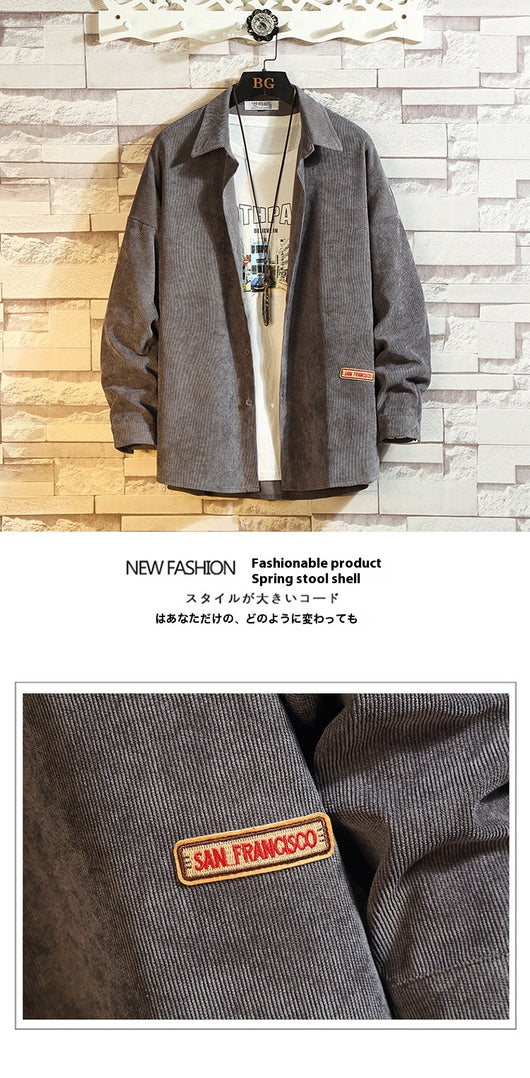 Camisa de Pana Retro Suelta Manga Larga para Hombre - Image 11