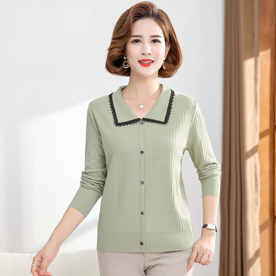 Blusa Tejida Básica de Manga Larga en Color Liso - Sección Delgada
